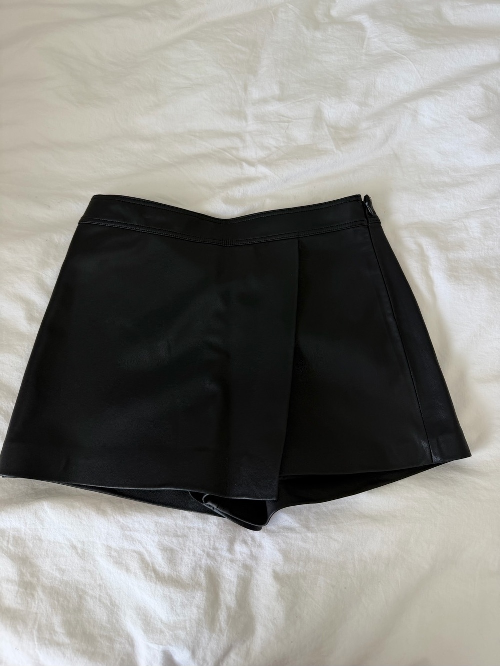 Divided Black Faux Leather Skort